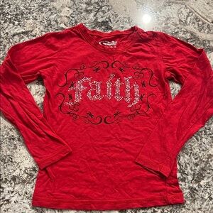 Roper Red Long Sleeve Kids Shirt with 'Faith' Design